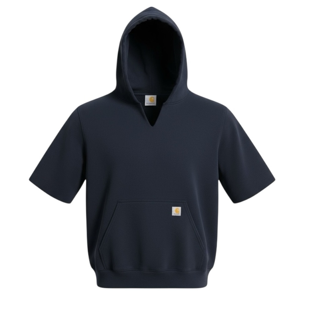 ⚒️ Carhartt Distressed Short Sleeve Hoodie Sweatshirt | Black | Size L